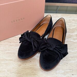 Sezane Black Bow Loafers